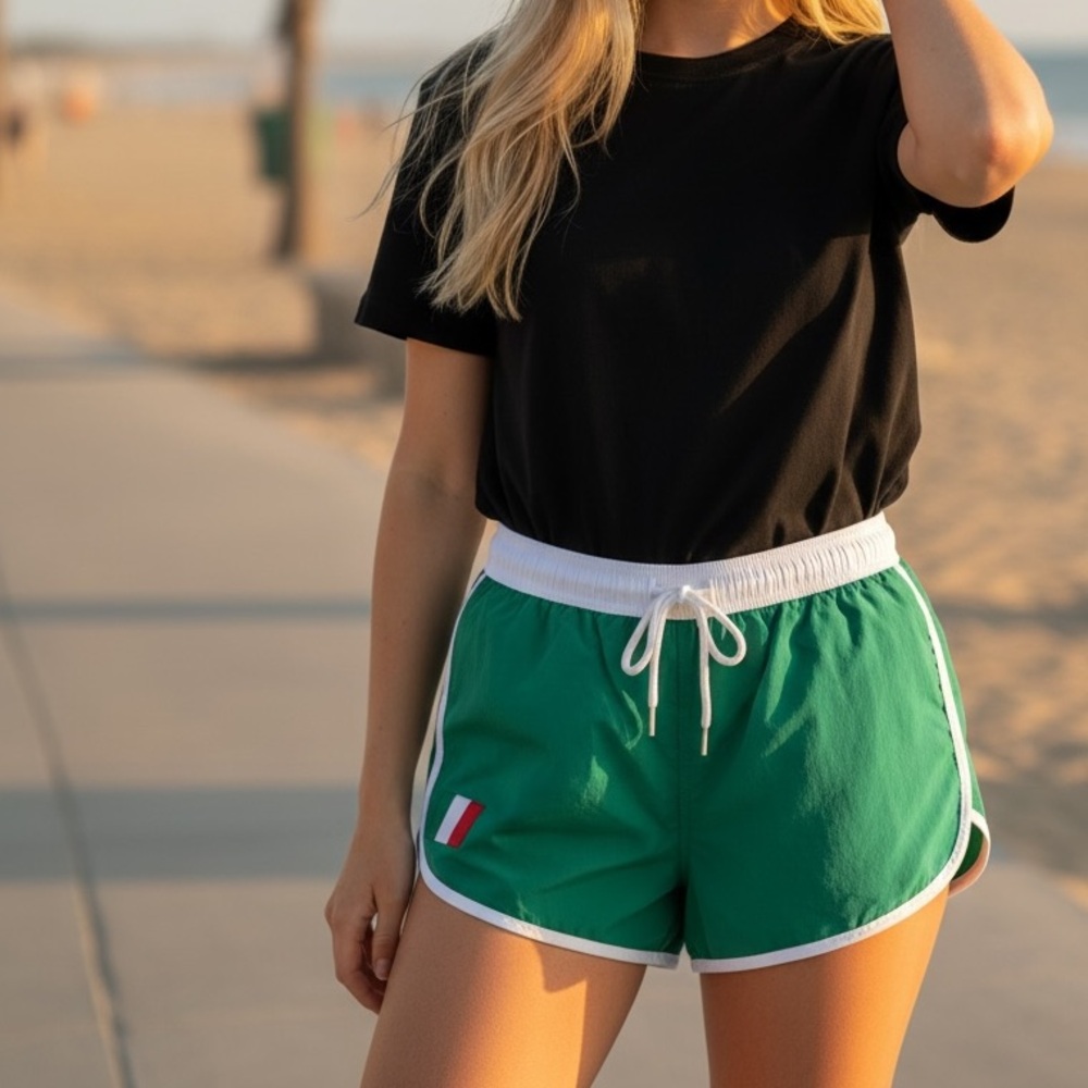 Bershka Swimwear Green Retro Italy Shorts, Large‎